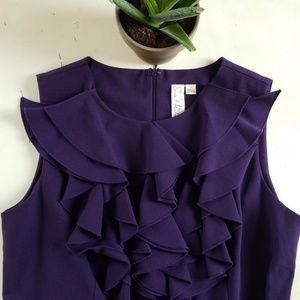 Deep Purple Ruffled Sheath Dress with Belt